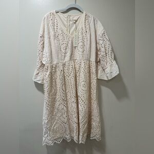 ROOLEE Beige Eyelet Long Sleeve Dress